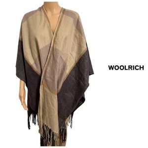 Woolrich Womens One Size Shawl Wrap Gray Beige Purple Plaid with Fringe
